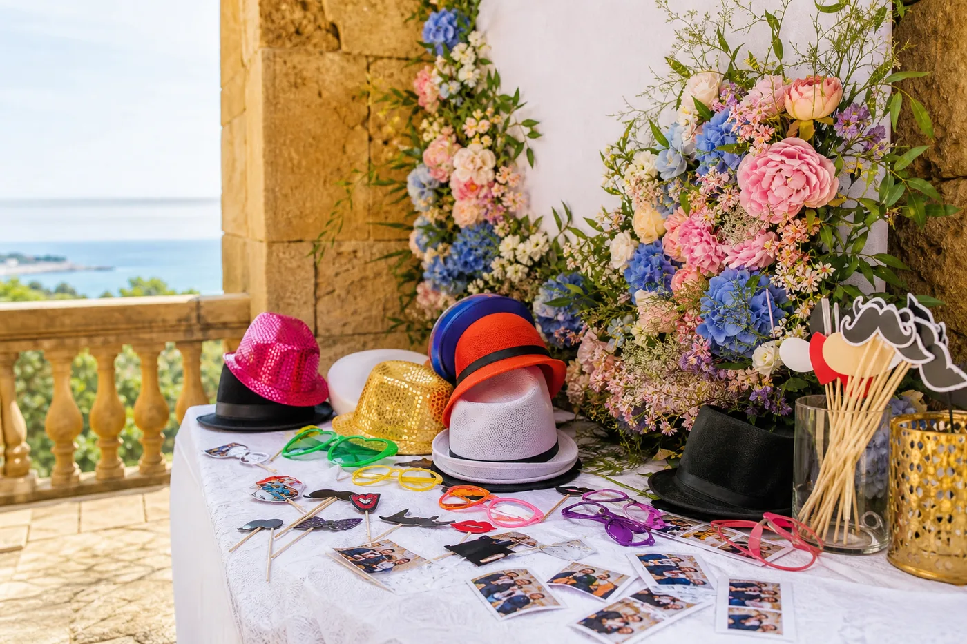Mesa de atrezzo y photocall