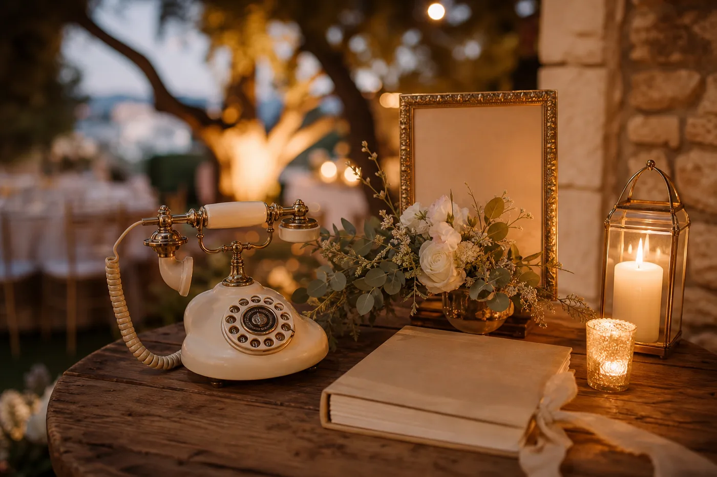Teléfono vintage de mensajes en boda